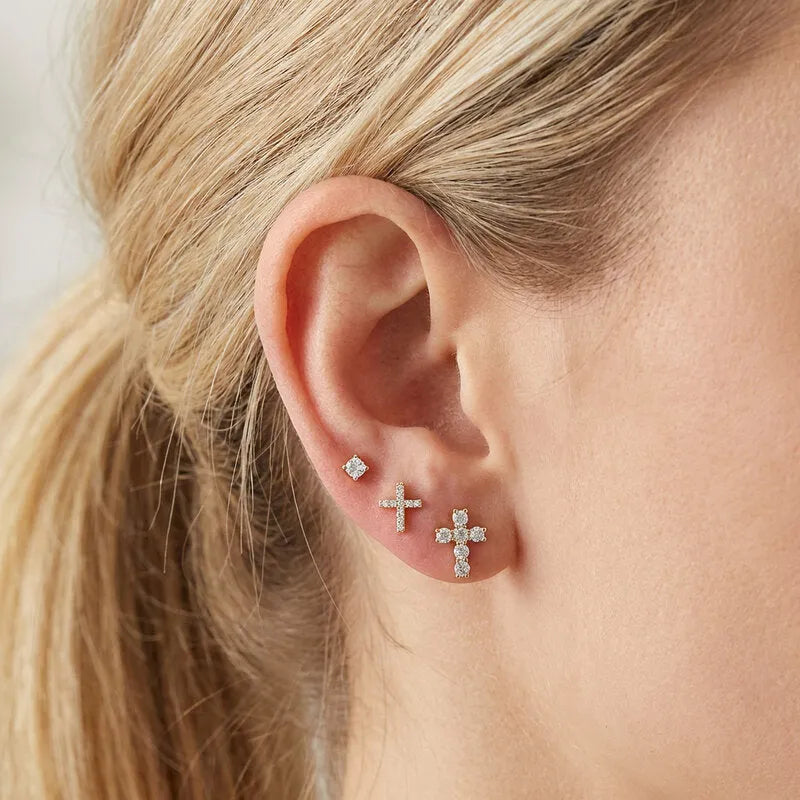 Orecchini in Metallo Set da sei dorato croci e cristalli