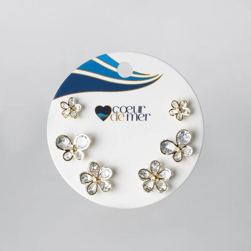 Orecchini in Metallo Set da sei dorato farfalle e fiori