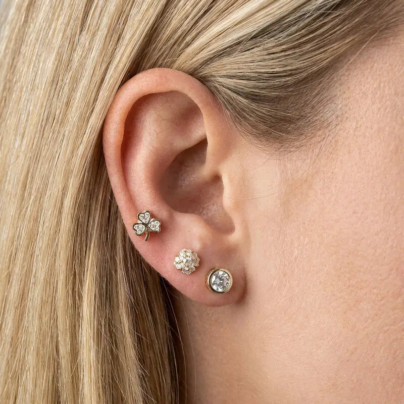 Orecchini in Metallo Set da sei dorato quadrifoglio e cristalli