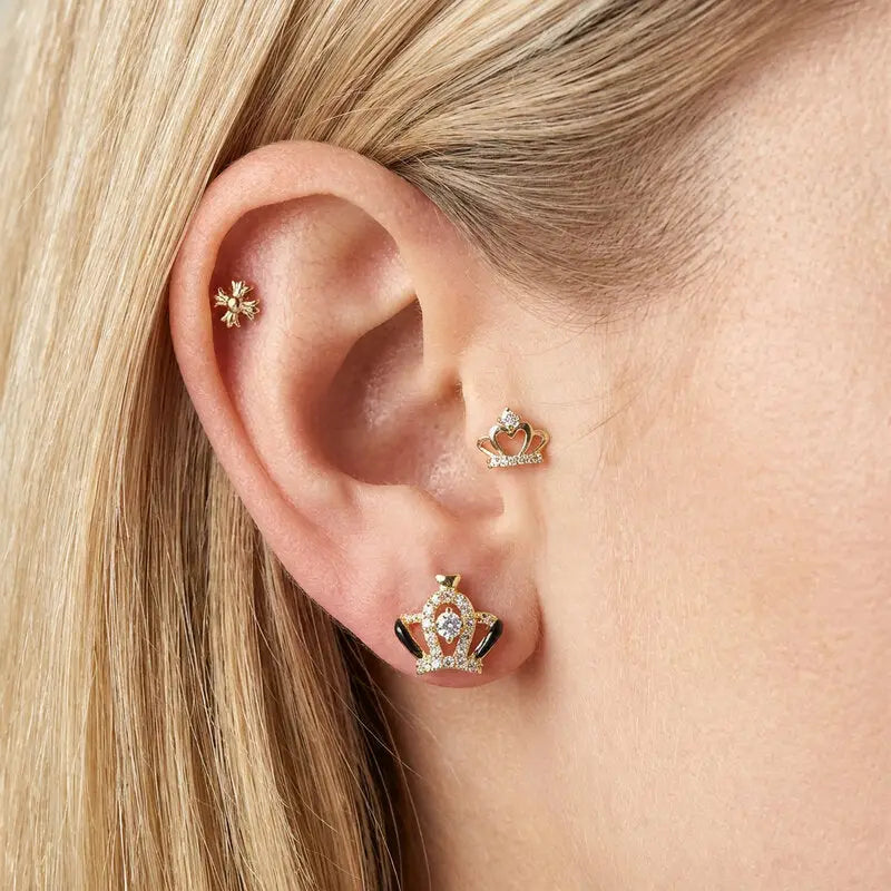 Orecchini in Metallo Set da sei dorato con corona e croci