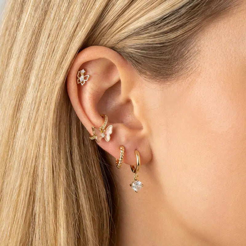 Orecchini in Metallo Set da sei dorato con rosa, fiore e fiocco rosa