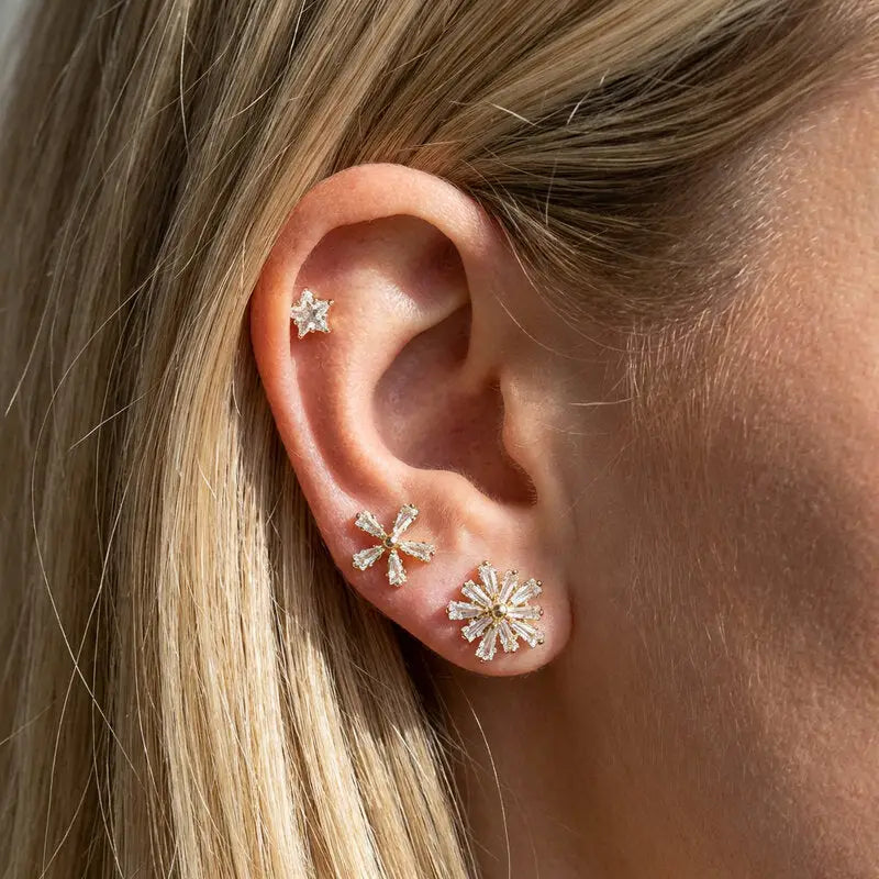 Orecchini in Metallo set da sei dorato stelle con cristalli
