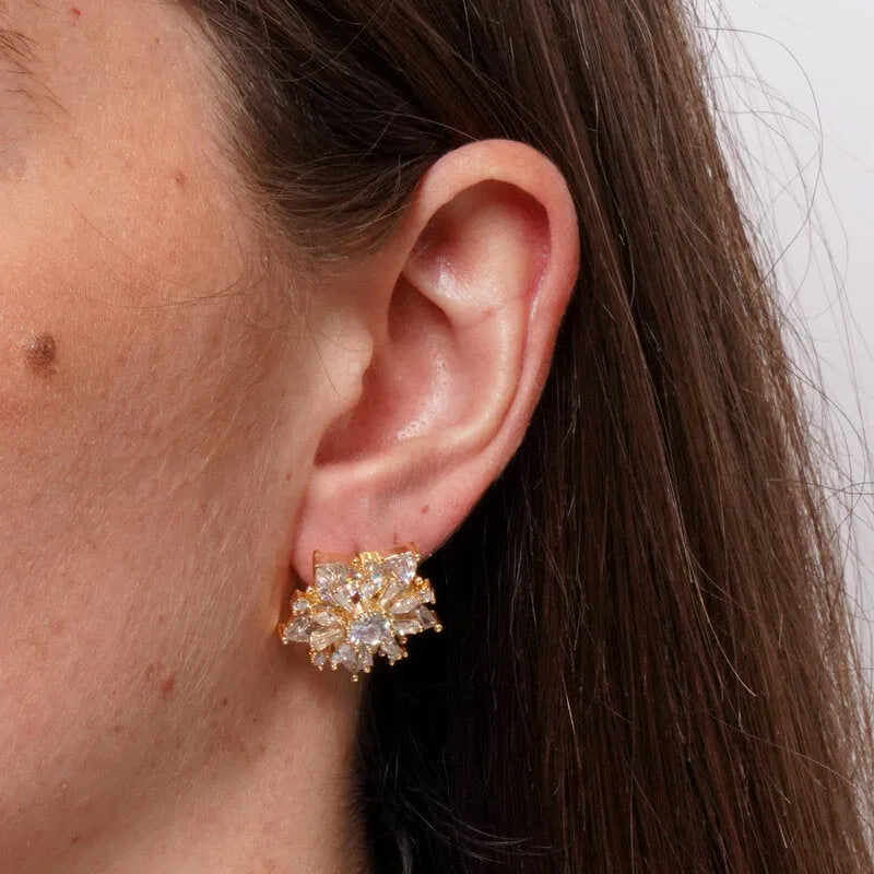 Orecchini in Metallo dorati fiore con cristalli taglio marquise