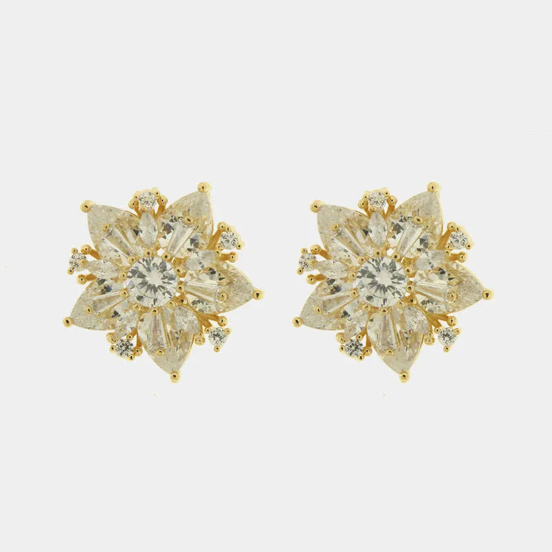 Orecchini in Metallo dorati fiore con cristalli taglio marquise