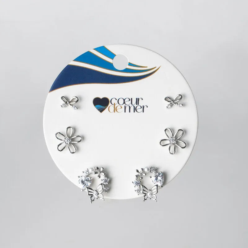 Orecchini in Metallo Set da sei fiocchi, fiori e cerchi decorati