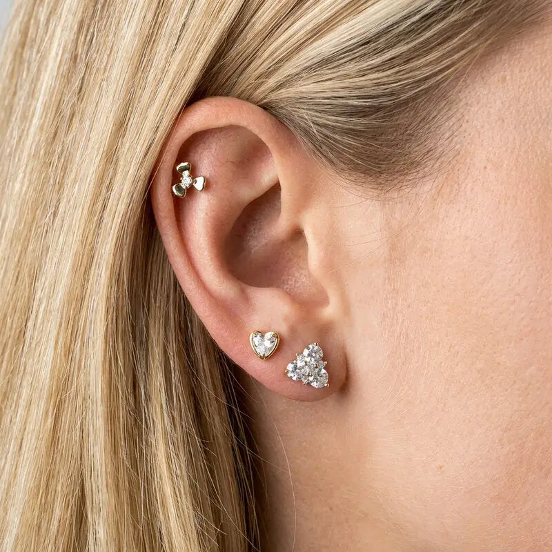 Orecchini in Metallo Set da sei dorato fiocchi, cuori e cristalli a triangolo