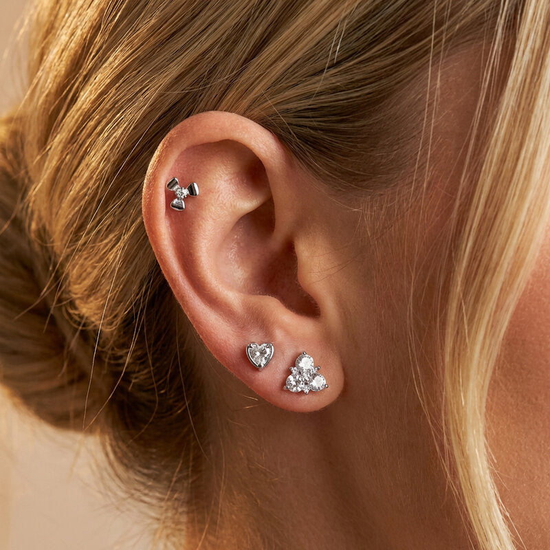Orecchini in Metallo Set da sei fiocchi, cuori e cristalli a triangolo