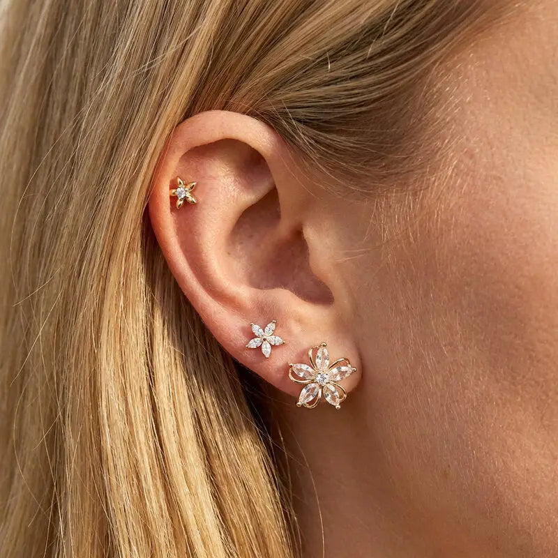 Orecchini in Metallo Set da sei dorato con fiori di cristalli