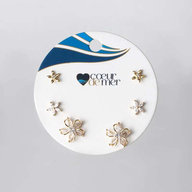 Orecchini in Metallo Set da sei dorato con fiori di cristalli