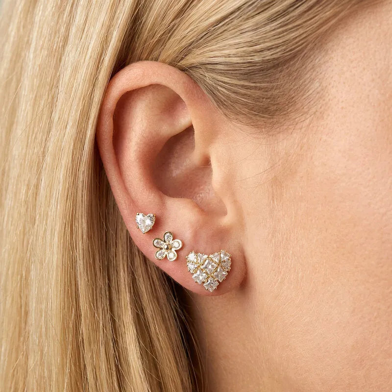 Orecchini in Metallo Set da sei dorato con cuore e fiore
