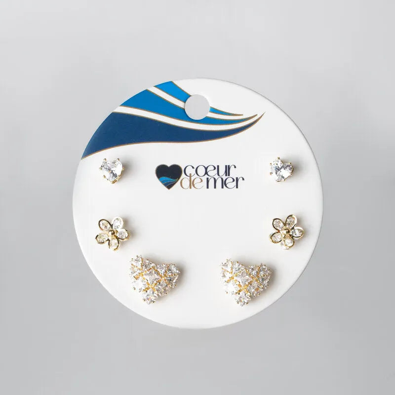 Orecchini in Metallo Set da sei dorato con cuore e fiore