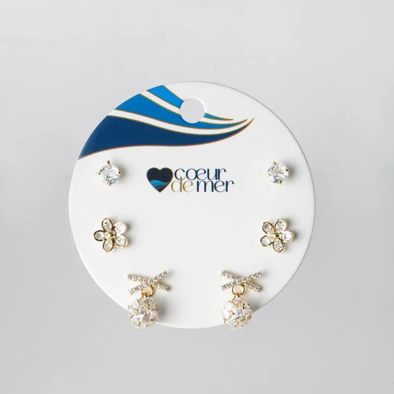 Orecchini in Metallo Set da sei dorato con cristalli