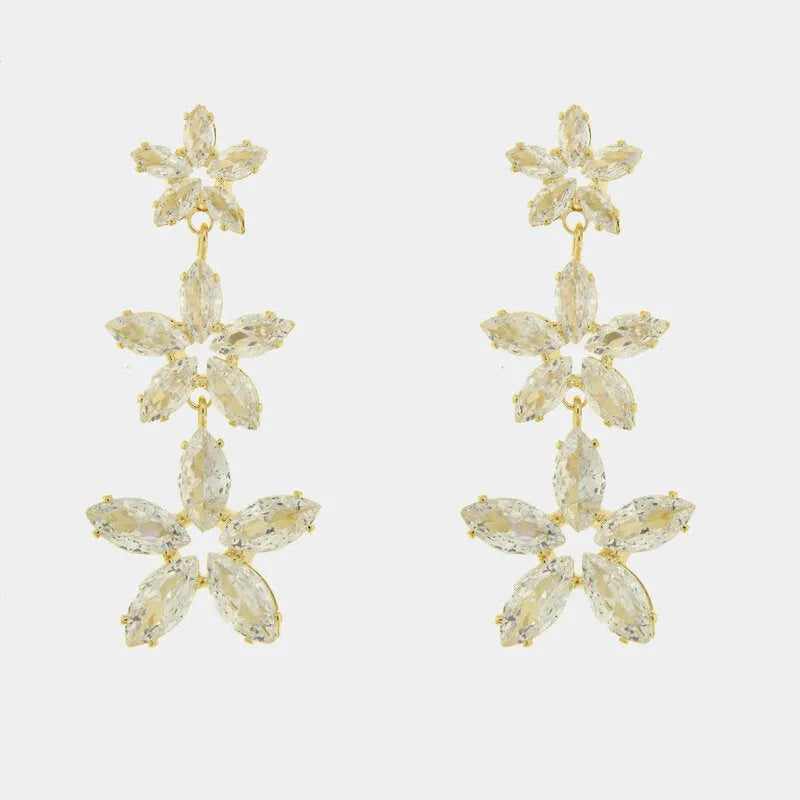 Orecchini in Metallo dorato con fiori di cristalli pendenti