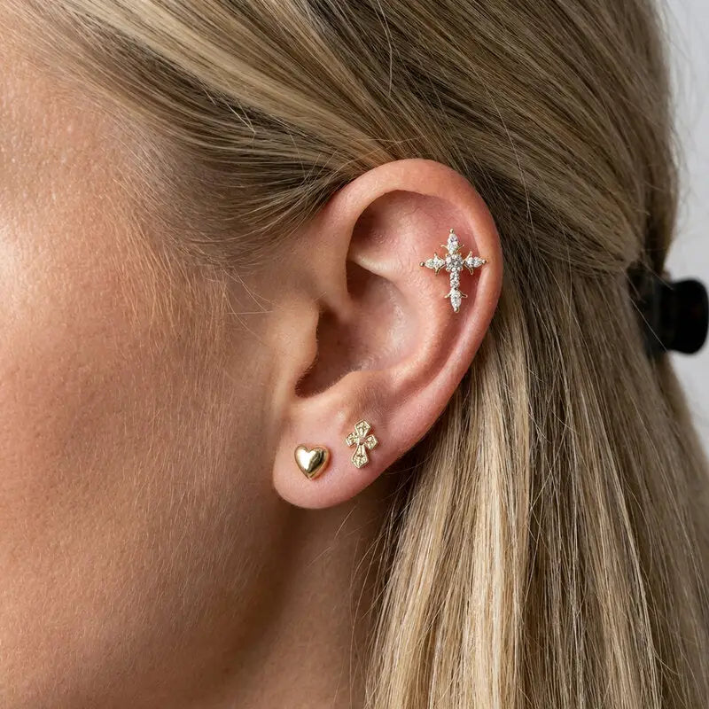 Orecchini in Metallo set da sei dorato croci e cuore