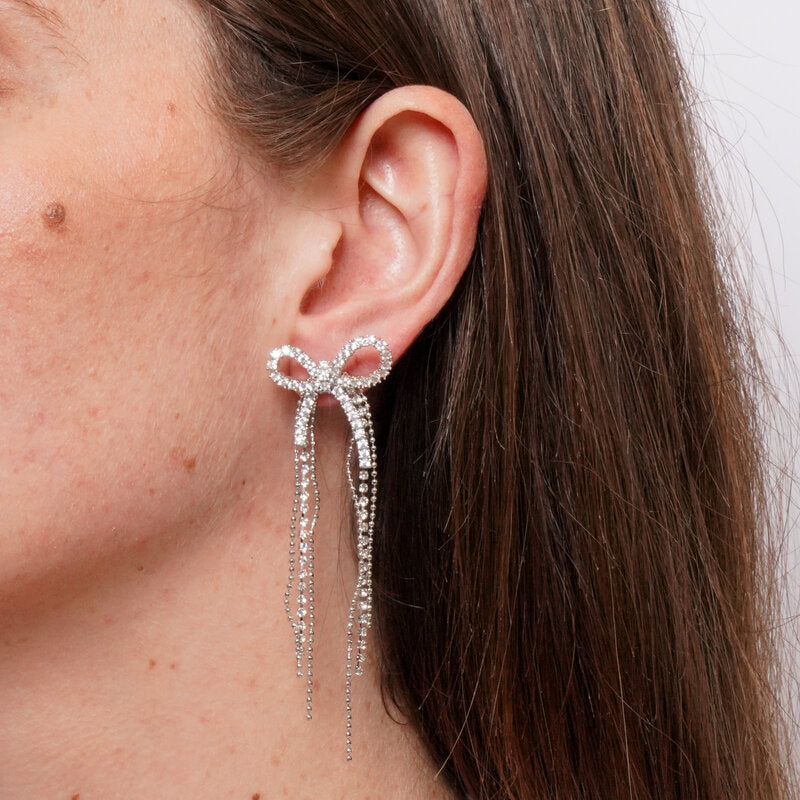 Orecchini in Metallo pendenti con fiocco e cristalli