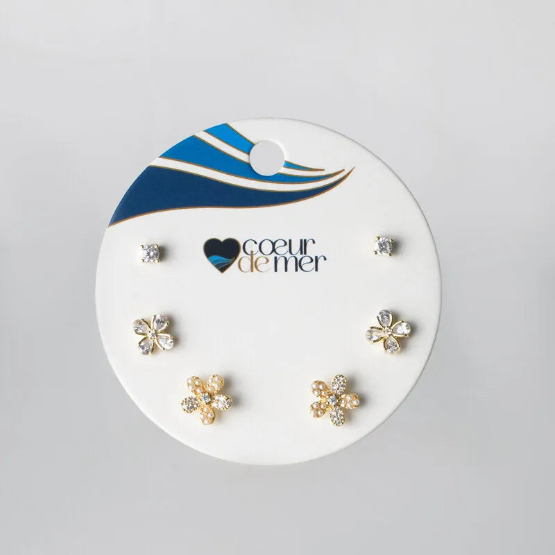 Orecchini in Metallo set da sei dorati con fiori di cristalli