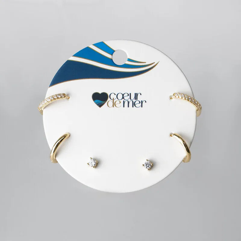 Orecchini in Metallo set da sei dorato con punto luce e mini hoop