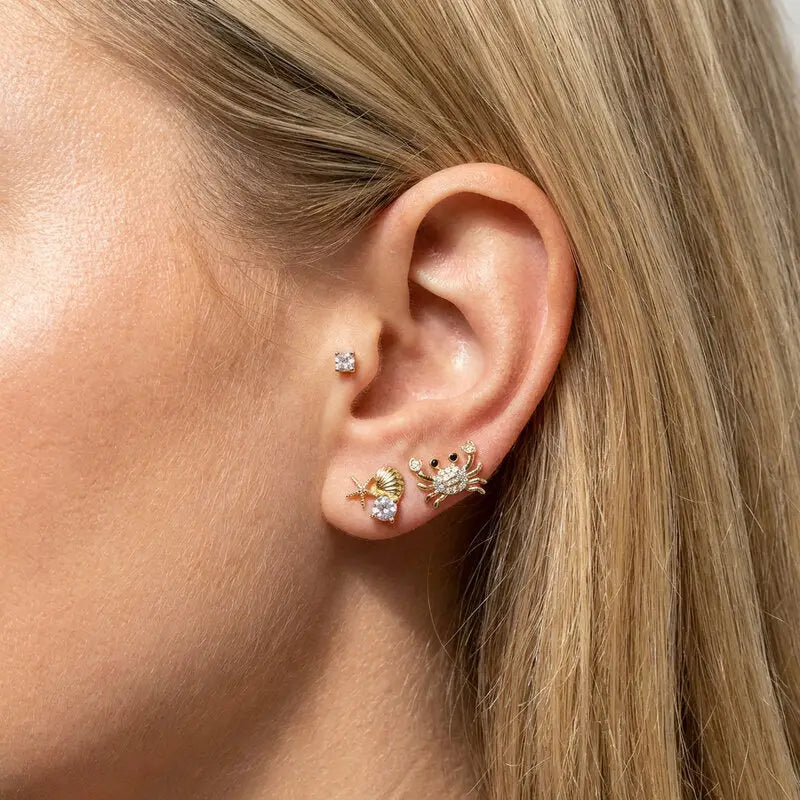 Orecchini in Metallo set da sei dorato granchio e conchiglie
