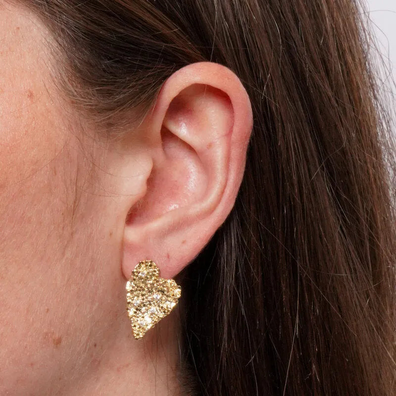 Orecchini in Metallo dorati cuore di cristalli