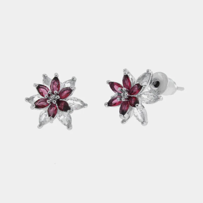 Orecchini in Metallo Lobo Fiore Rosso Cristalli