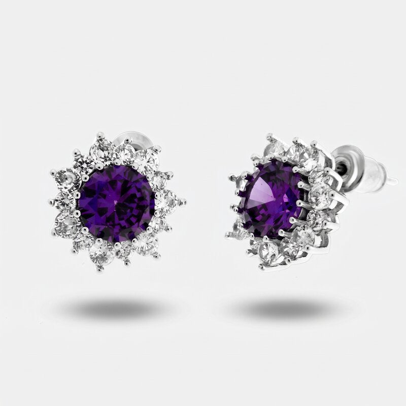 Orecchini in Metallo Lobo Fiore Viola Ametista - BYSIMON gioielli