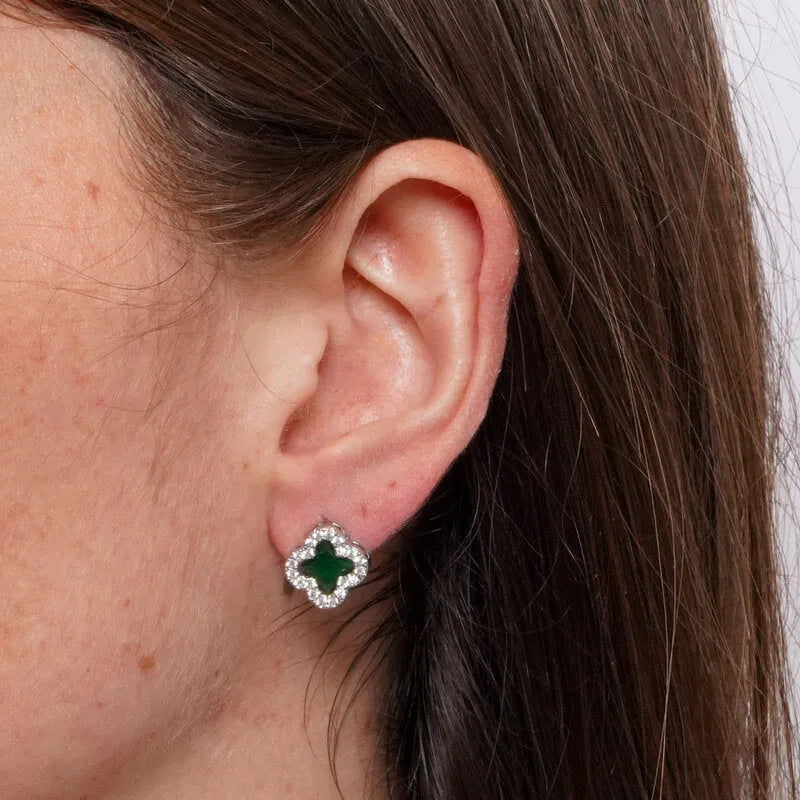 Orecchini in Metallo Lobo Fiore Verde Smeraldo