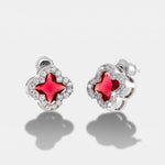 Orecchini in Metallo Lobo Quadrifoglio Rosso Strass - BYSIMON gioielli