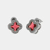 Orecchini in Metallo Lobo Quadrifoglio Rosso Strass