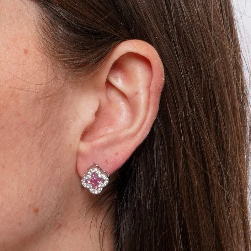 Orecchini in Metallo Lobo Trifoglio Argento Strass