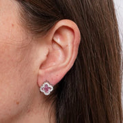 Orecchini in Metallo Lobo Trifoglio Argento Strass