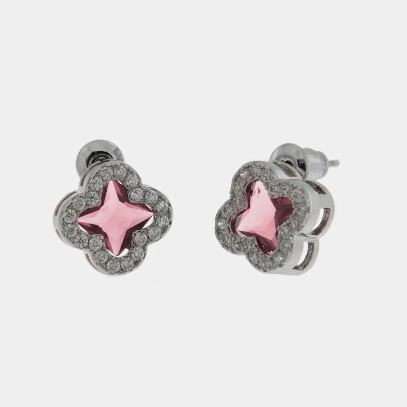 Orecchini in Metallo Lobo Trifoglio Argento Strass