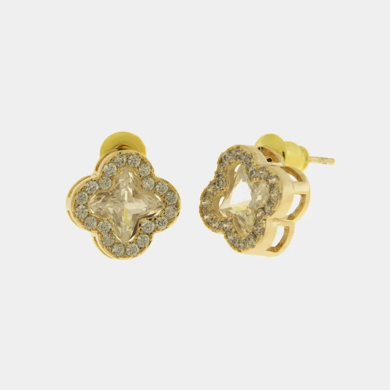 Orecchini in Metallo Lobo Quadrifoglio Oro Strass