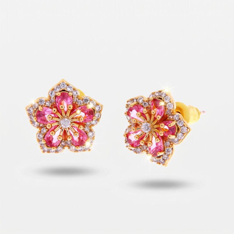 Orecchini in Metallo Lobo Stella Rosa Strass - BYSIMON gioielli