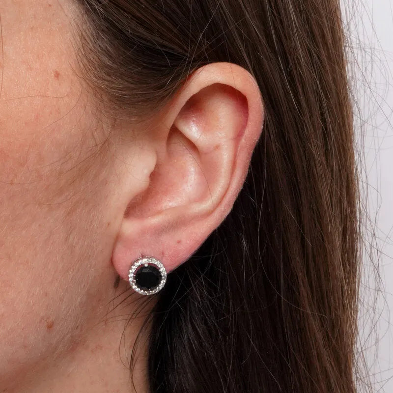 Orecchini in Metallo Lobo Tondo Nero Elegante