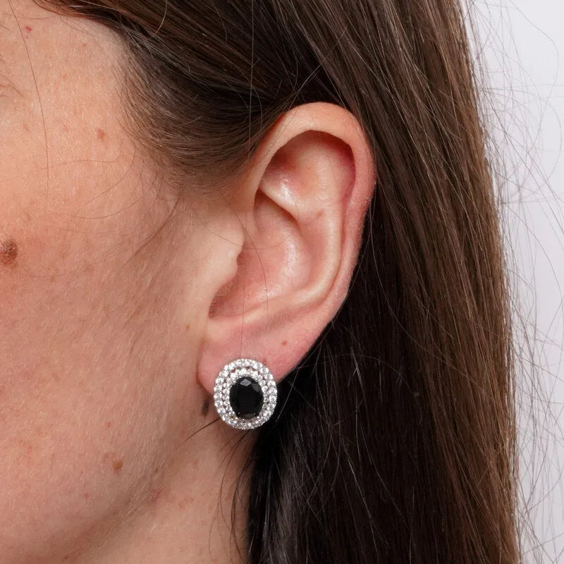 Orecchini in Metallo Lobo Tondo Nero Argento