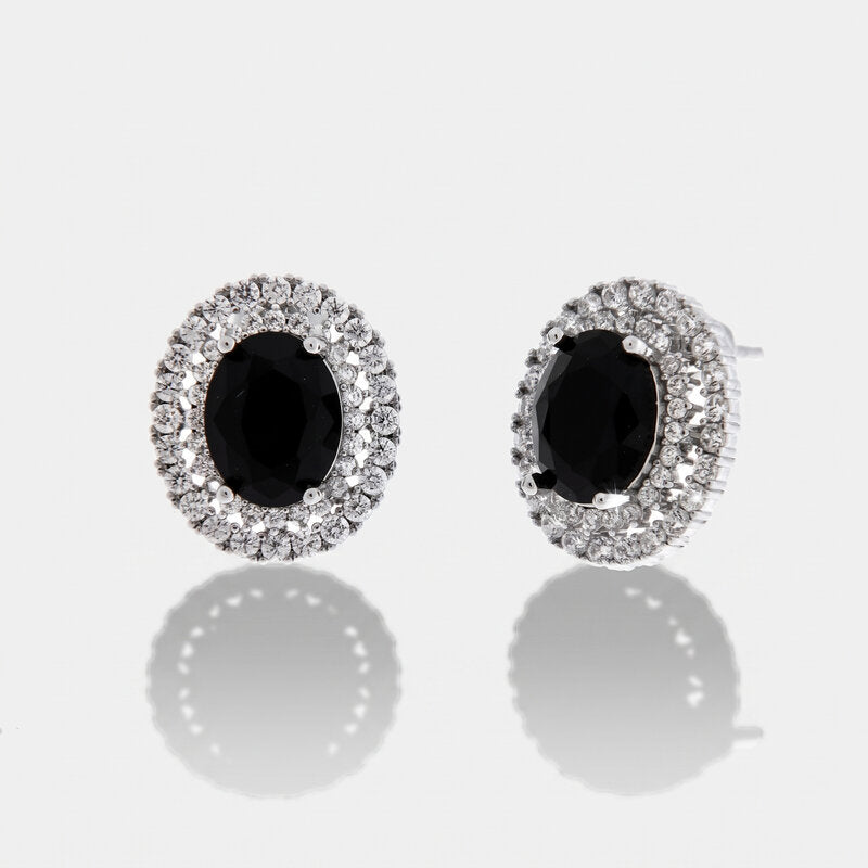 Orecchini in Metallo Lobo Tondo Nero Argento - BYSIMON gioielli