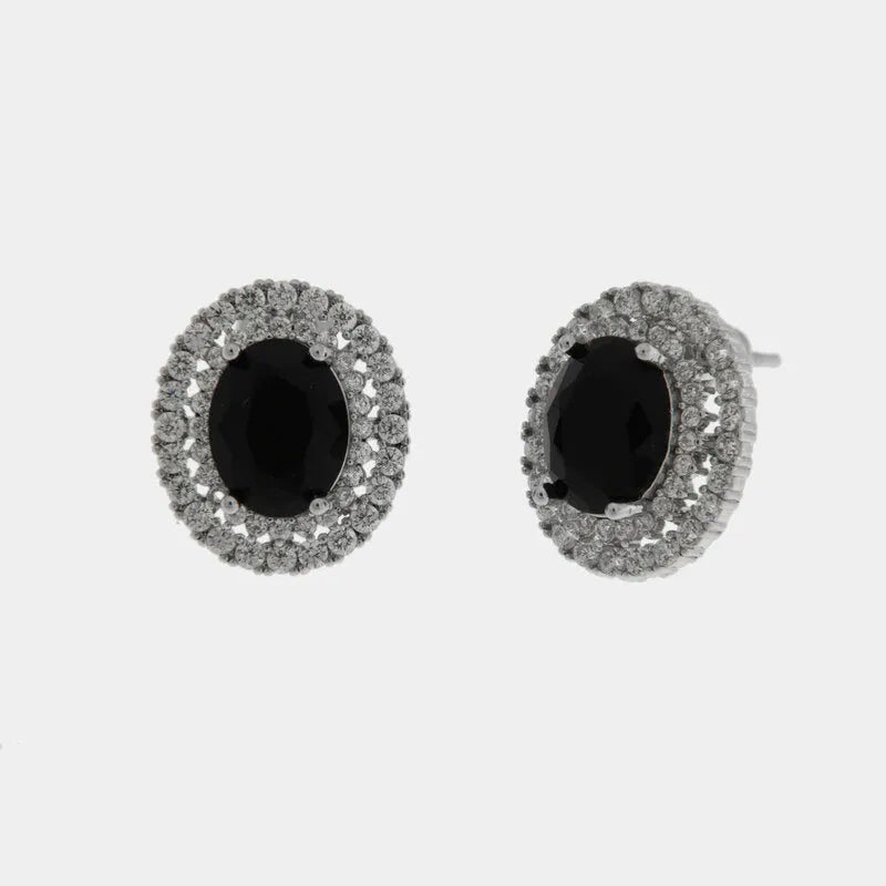Orecchini in Metallo Lobo Tondo Nero Argento
