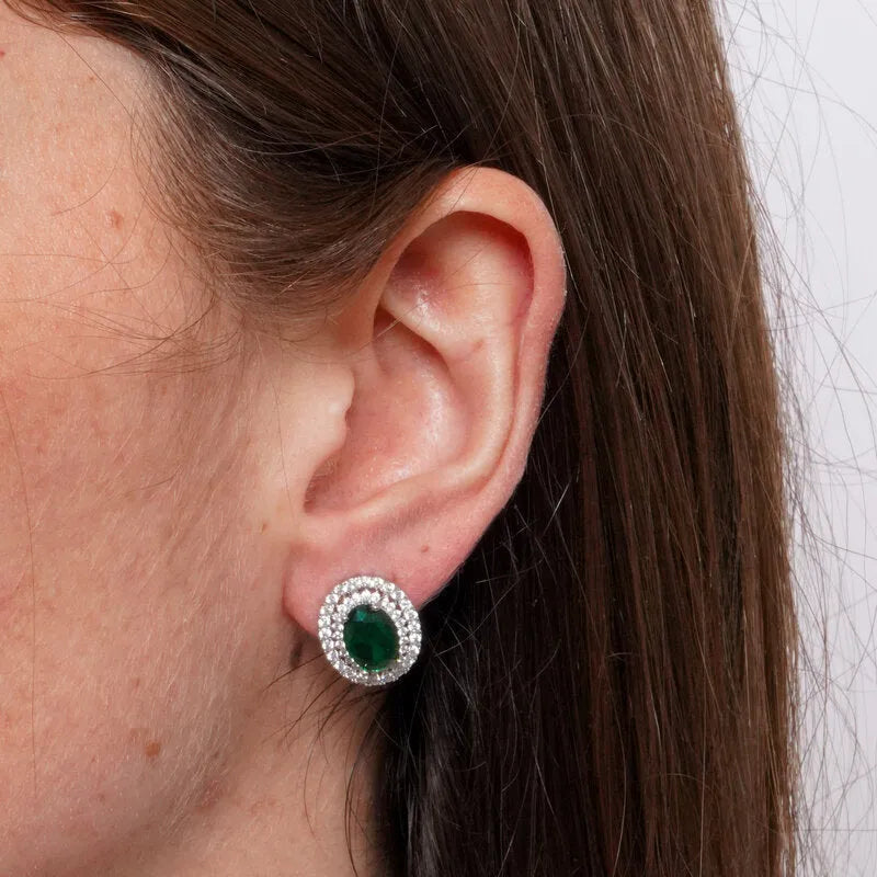Orecchini in Metallo Lobo Tondo Verde Smeraldo