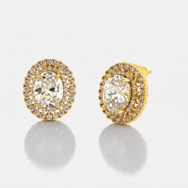 Orecchini in Metallo Lobo Ovale Oro Strass - BYSIMON gioielli