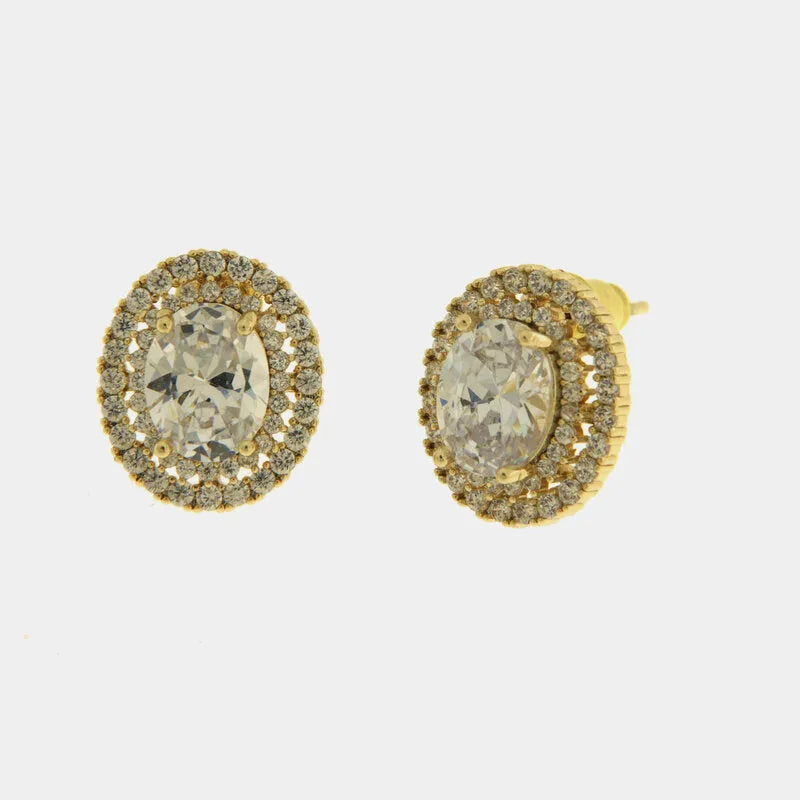 Orecchini in Metallo Lobo Ovale Oro Strass
