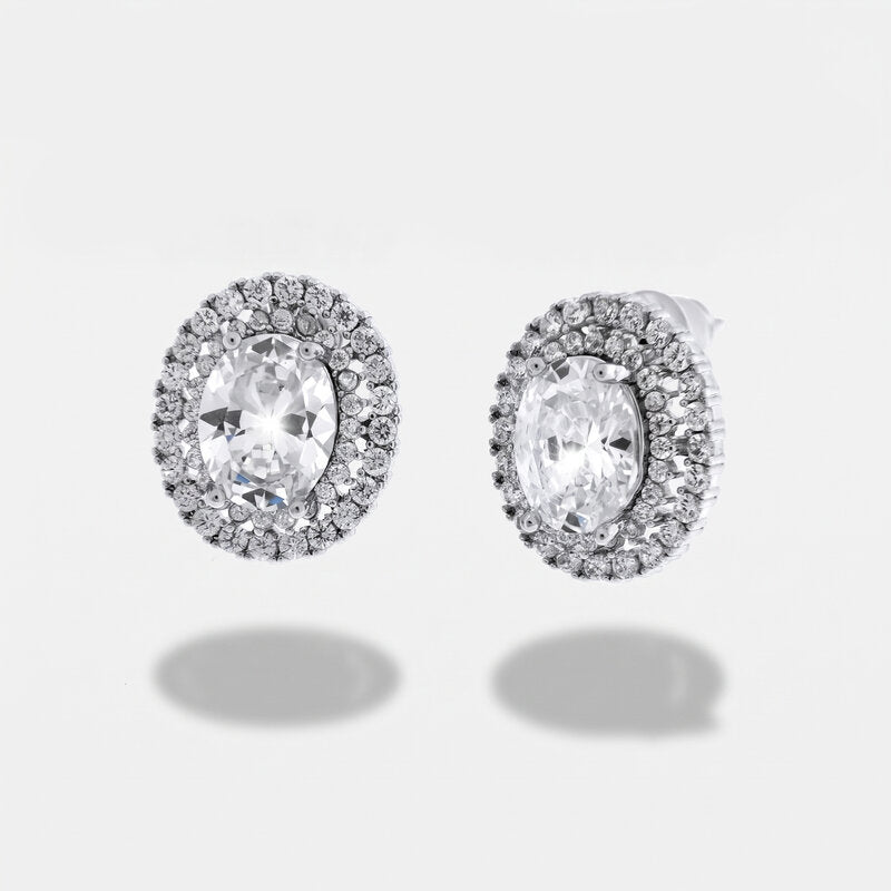Orecchini in Metallo Lobo Ovale Argento Strass - BYSIMON gioielli