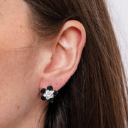 Orecchini in Metallo Lobo Fiore Nero Petali Strass