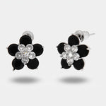 Orecchini in Metallo Lobo Fiore Nero Petali Strass - BYSIMON gioielli