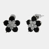 Orecchini in Metallo Lobo Fiore Nero Petali Strass