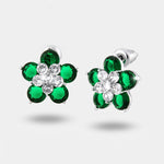 Orecchini in Metallo Lobo Fiore Verde Petali Strass - BYSIMON gioielli