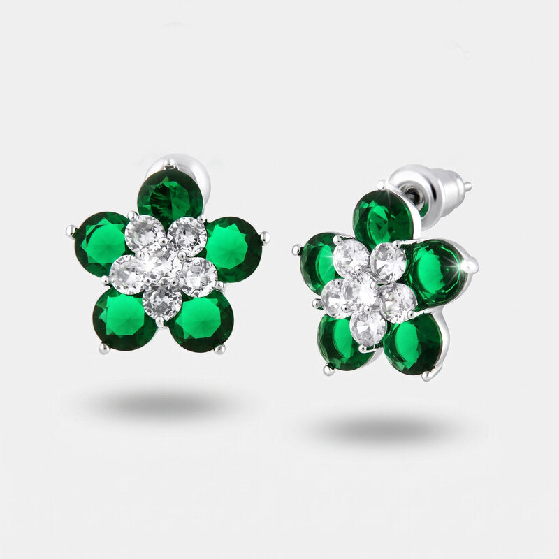 Orecchini in Metallo Lobo Fiore Verde Petali Strass - BYSIMON gioielli