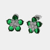 Orecchini in Metallo Lobo Fiore Verde Petali Strass