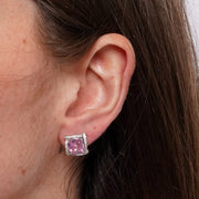 Orecchini in Metallo Lobo Quadrato Rosa Strass