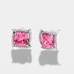 Orecchini in Metallo Lobo Quadrato Rosa Strass - BYSIMON gioielli