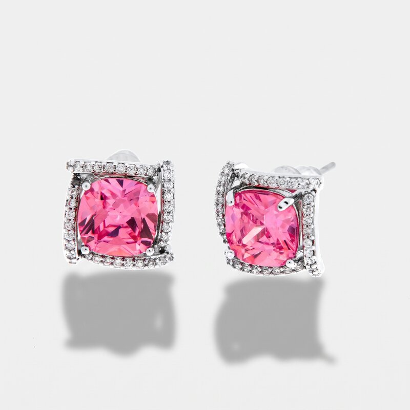 Orecchini in Metallo Lobo Quadrato Rosa Strass - BYSIMON gioielli